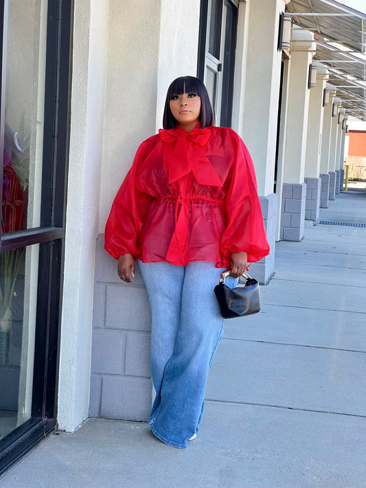 Organza Blouse Top Reg/Plus (Red)