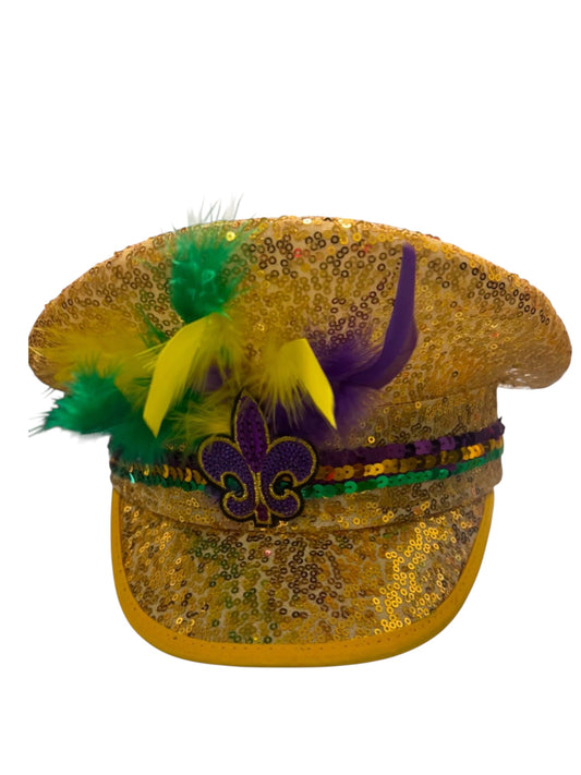 Mardi Gras Gold Sequin Captain Hat