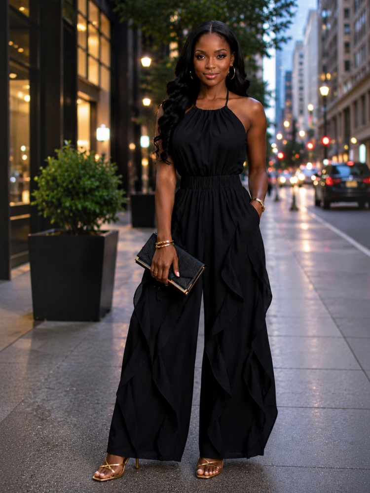 Lady Ruffle Jumpsuit-Black