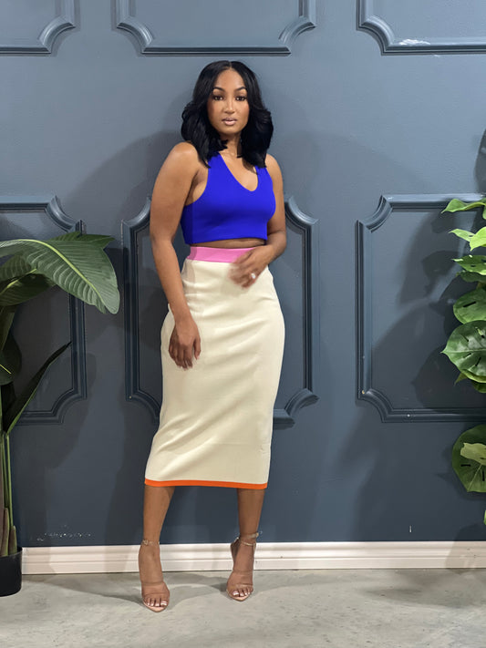 Color Block Skirt-Ivory