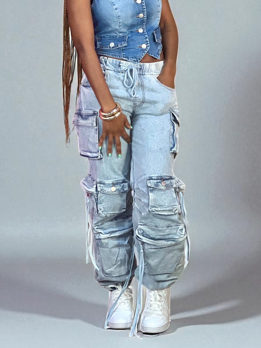 New Light Washed Cargo Jogger Jeans
