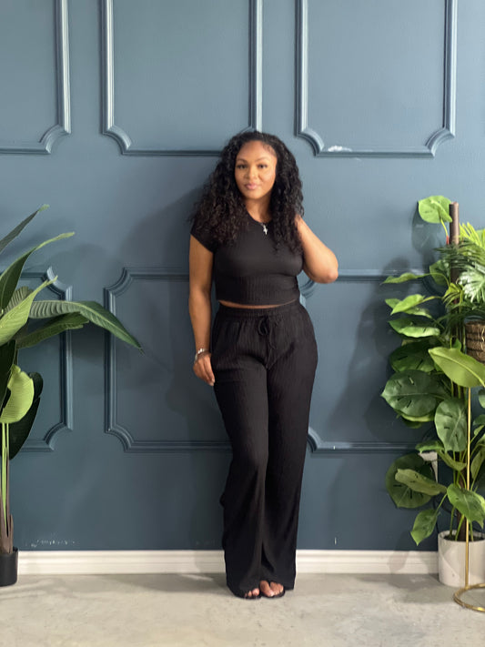 Casual Crinkle Set-Black