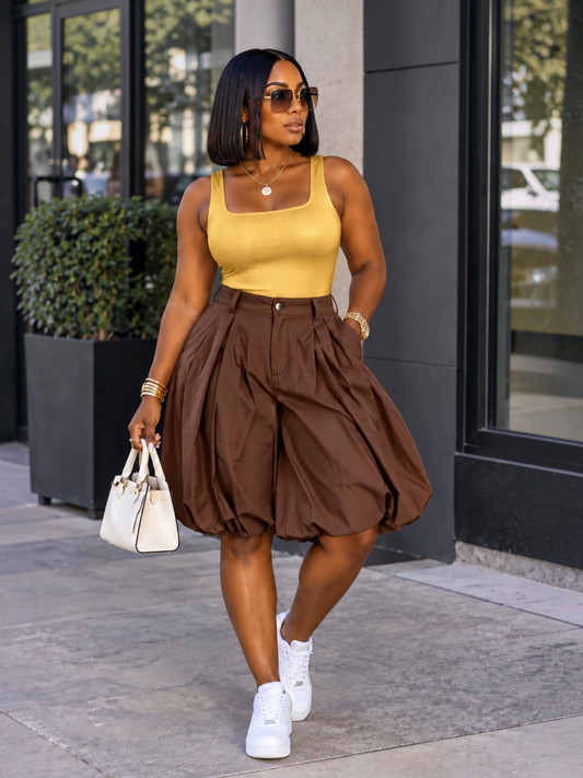 Balloon Shorts-Brown