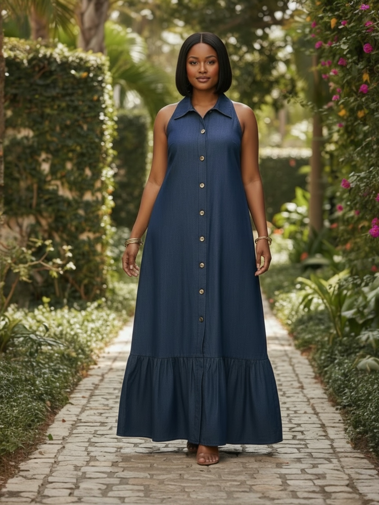 New Denim Blue Maxi Dress