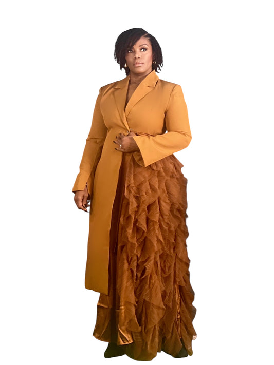 The Dramatic Rust Maxi Blazer