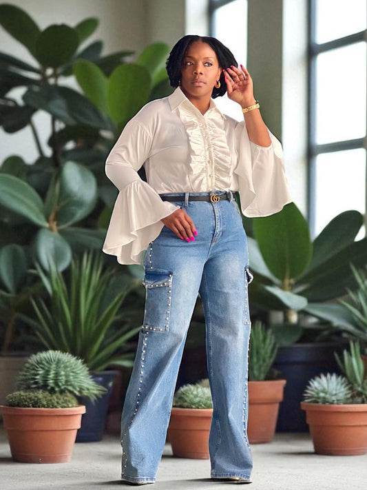 New Medium Denim Pearl Cargo Jeans