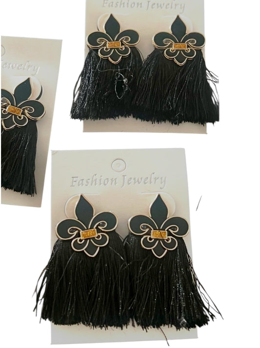 Black Fleur De Lis Earrings