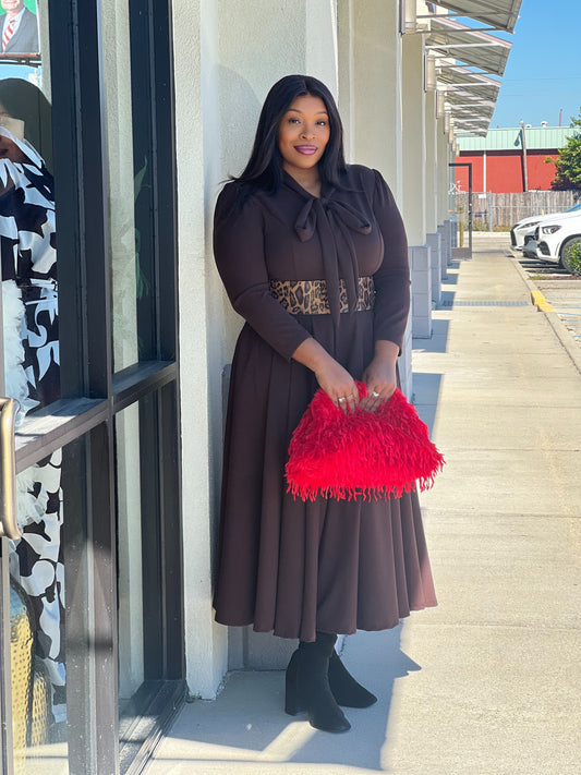 Fall Fashion Dress Plus-Brown