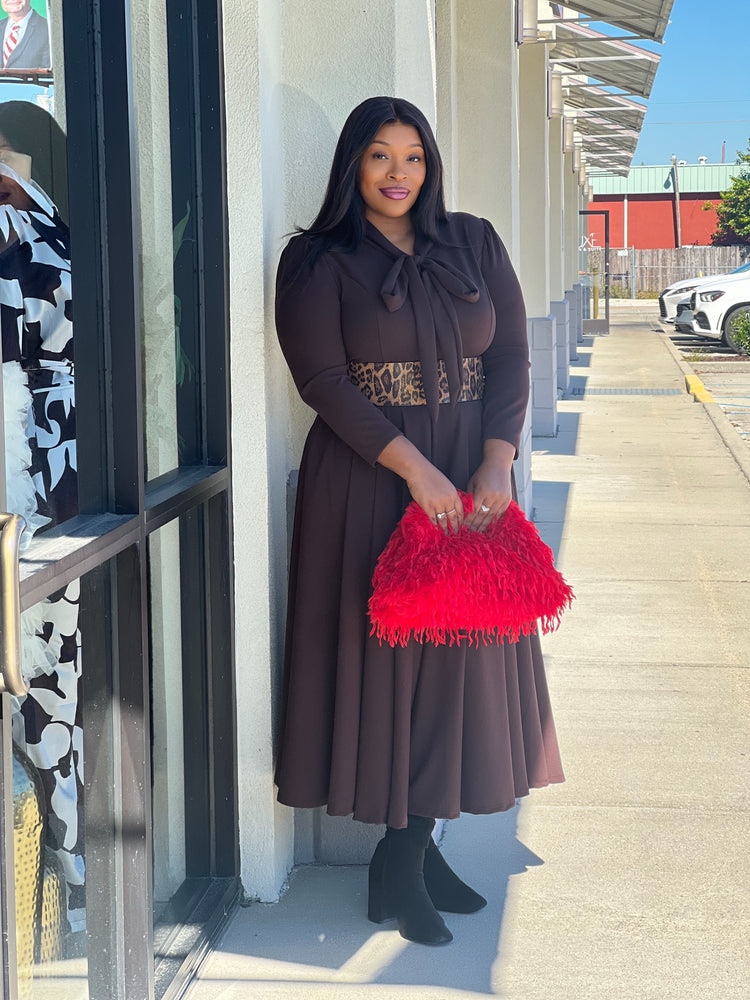 Fall Fashion Dress Plus-Brown