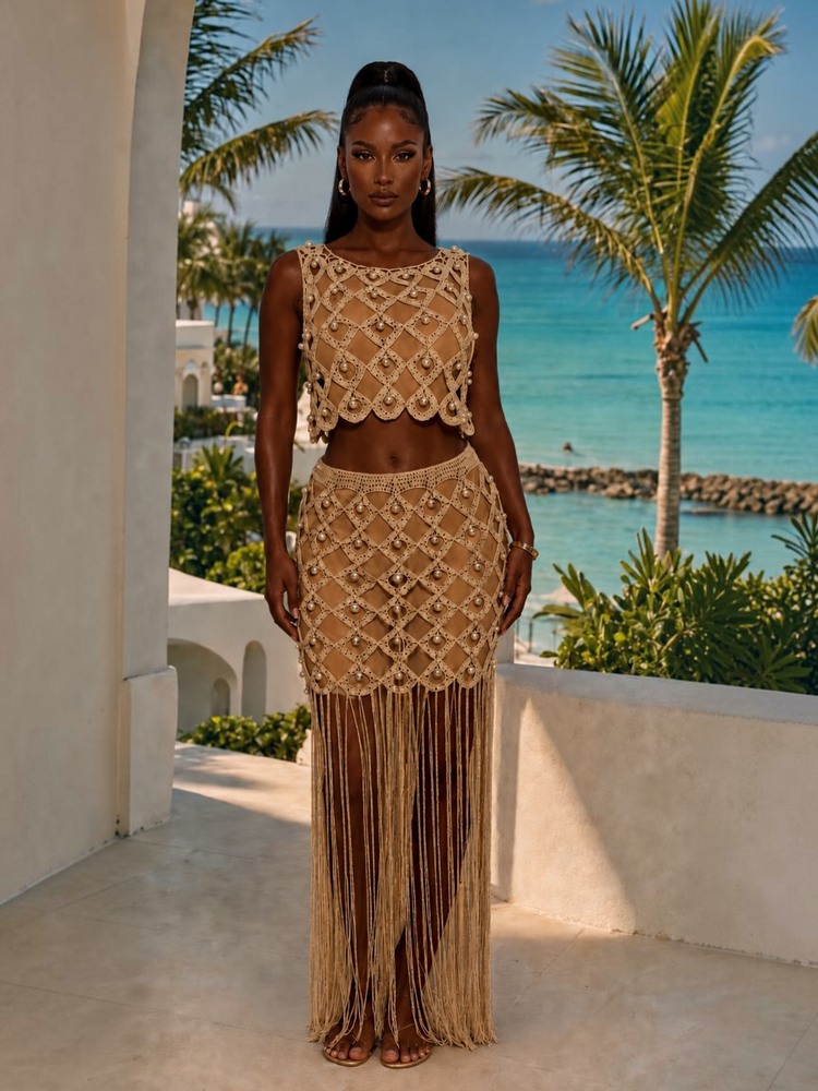 Crochet Beach Set-khaki