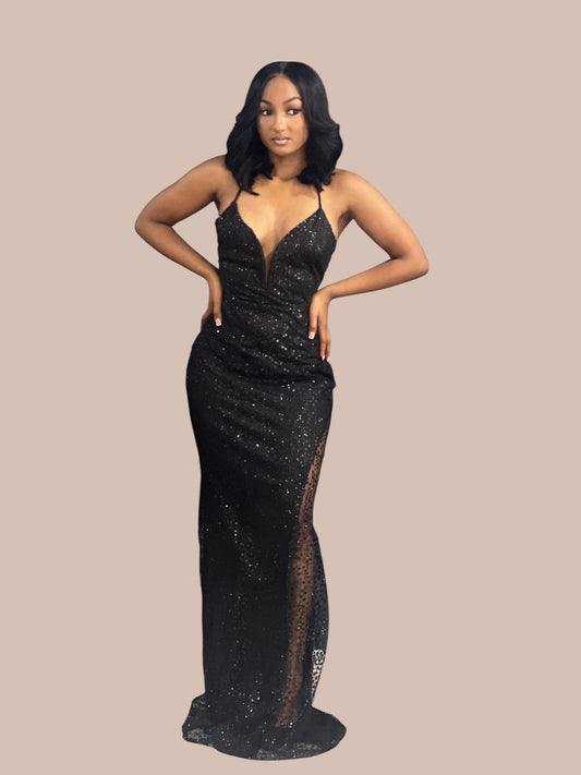 Black Glitter Sequin Gown