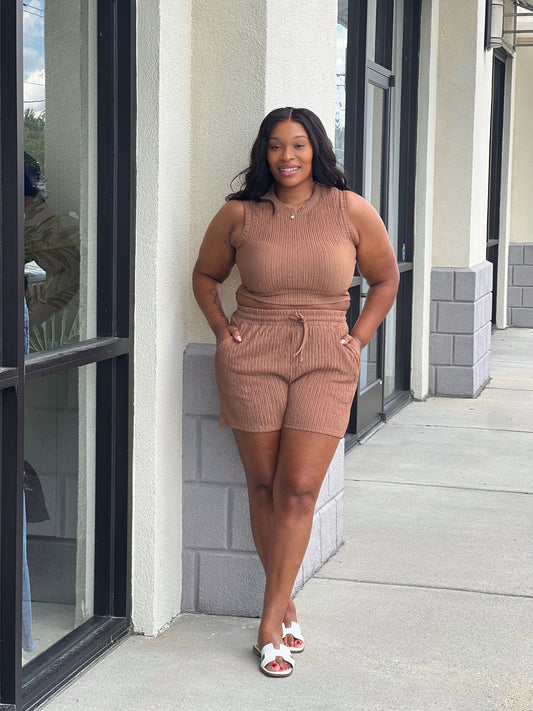 Casual Crinkle S Set-Mocha