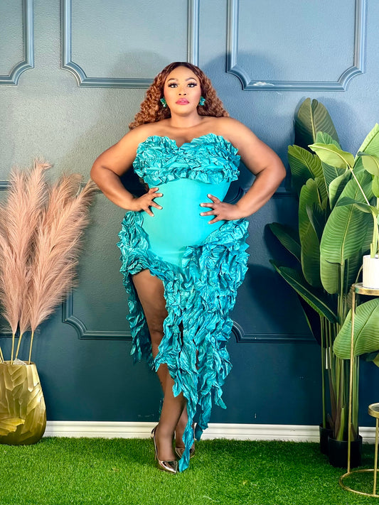 Beautiful Vine Party Dress Plus-Teal