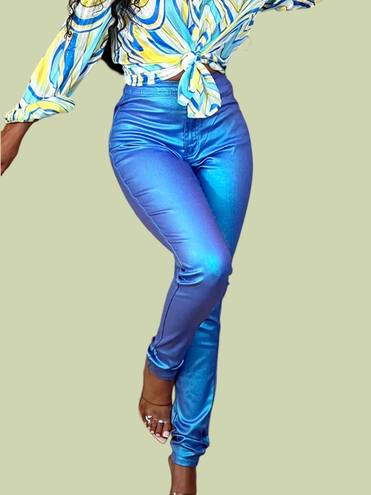 Metallic Blue Super Woman Pants