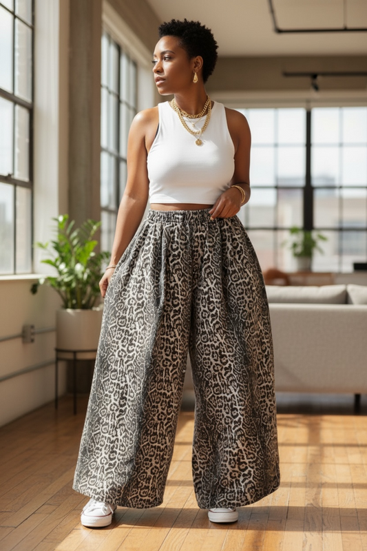Animal Print Super Wide Leg Jeans