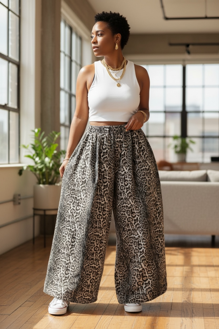 Animal Print Super Wide Leg Jeans