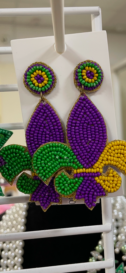 Mardi Gras Earrings-Large Fleur de lis