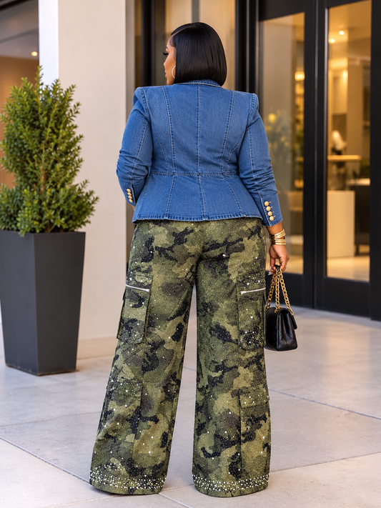 Pearl Stone Camouflage Cargo Pants Plus