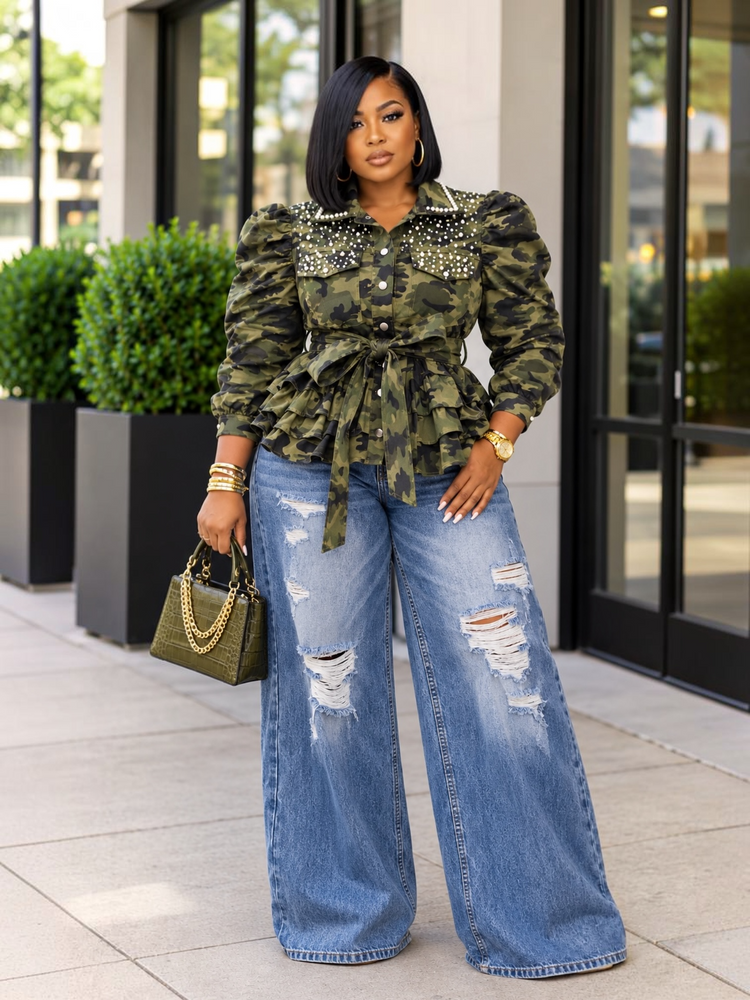 Pearl Stone Peplum Top Plus