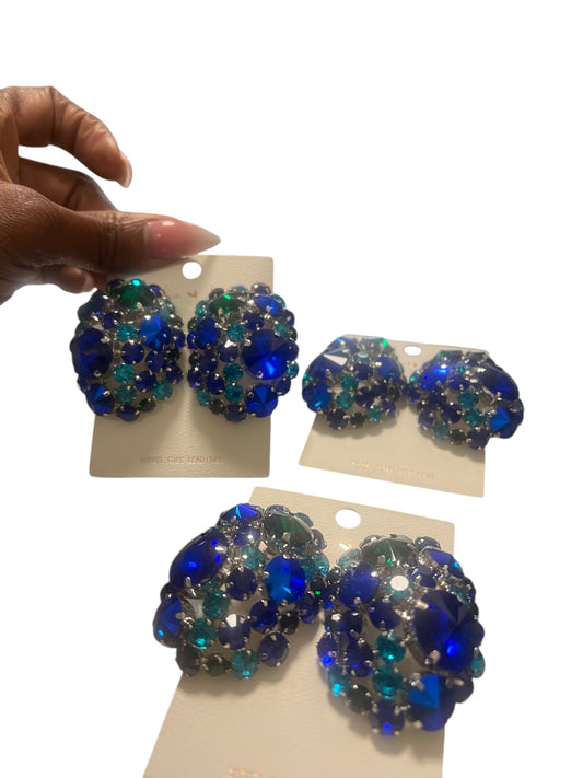 Multi Blue Clip Earrings