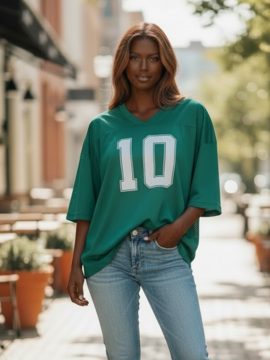 Oversized Game Day Jersey Top (Green)