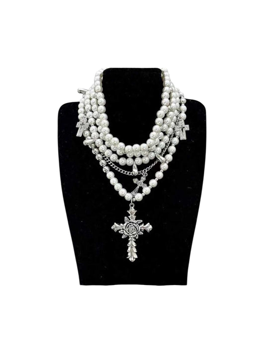 Multi Pearl Cross Necklace