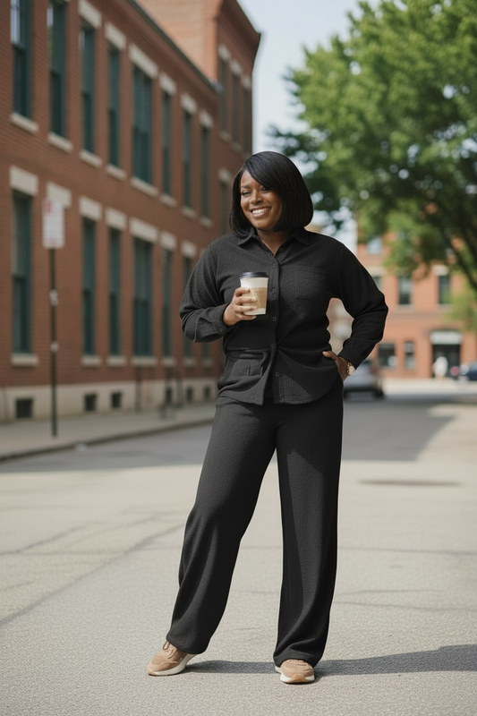 Crinkle Lounge Set-Black