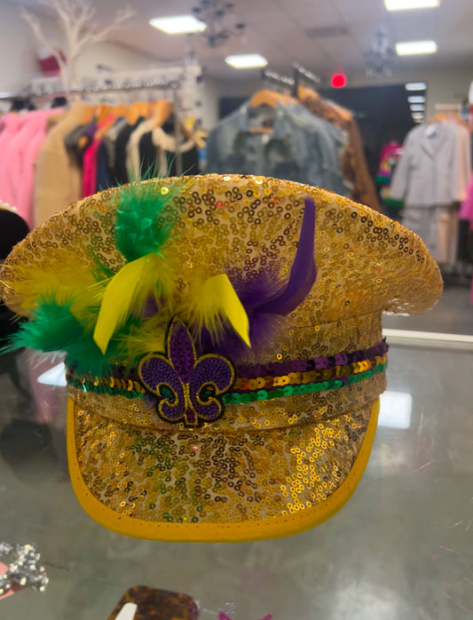 Mardi Gras Gold Sequin Captain Hat