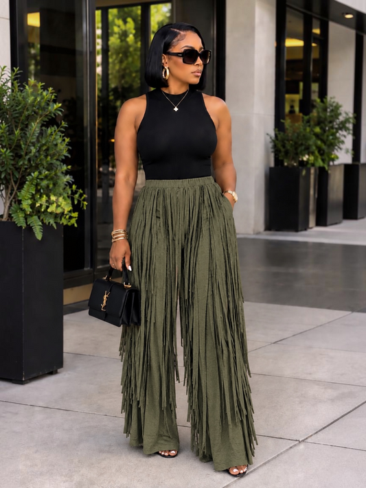New Tassel Pants-Olive