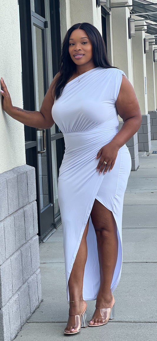 Asymmetrical Maxi Dress (White)