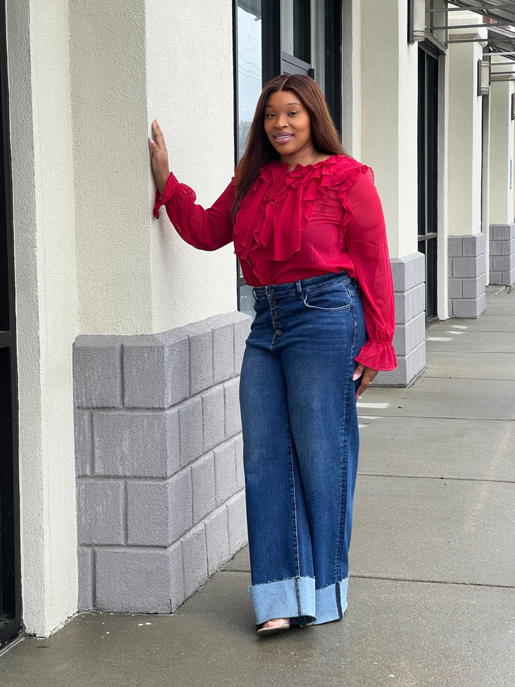 Sheer Chiffon Blouse Plus (Red)