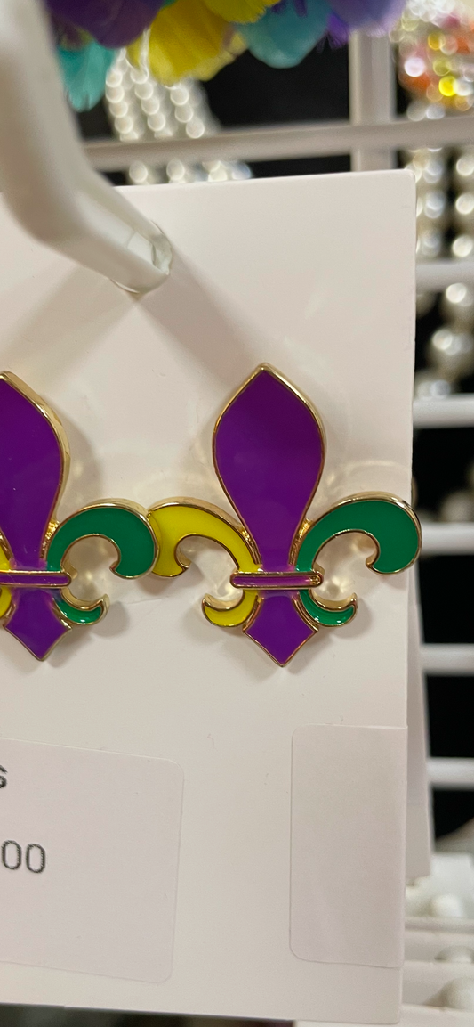 Mardi Gras Earrings-Metal Stud Fleur de lis