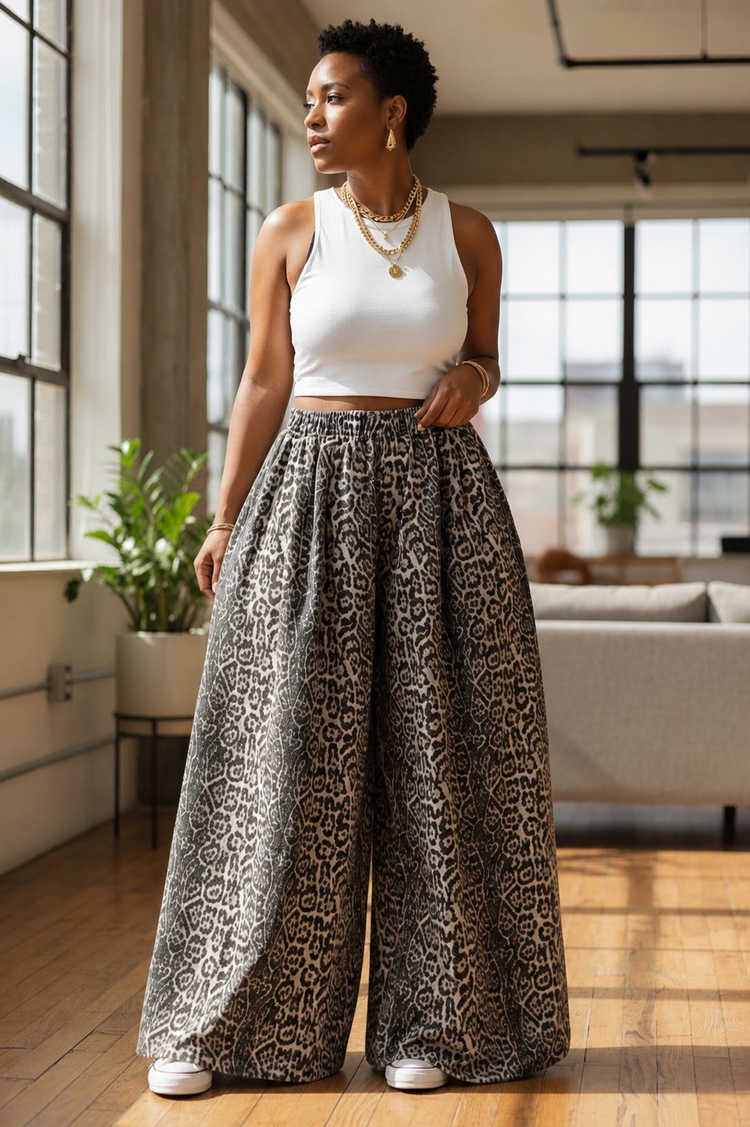 Animal Print Super Wide Leg Jeans