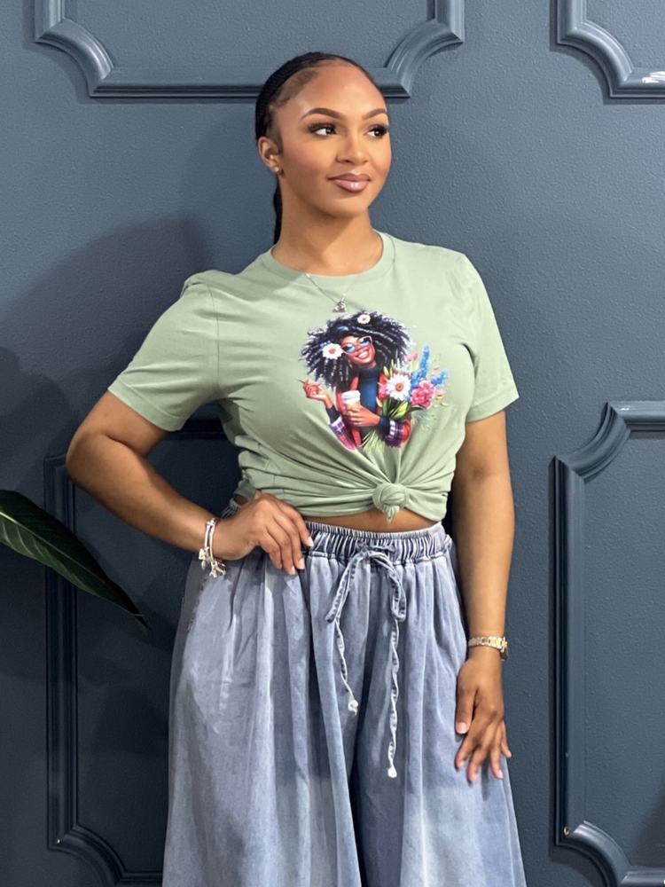 Black Coffee Tee Shirt-Sage