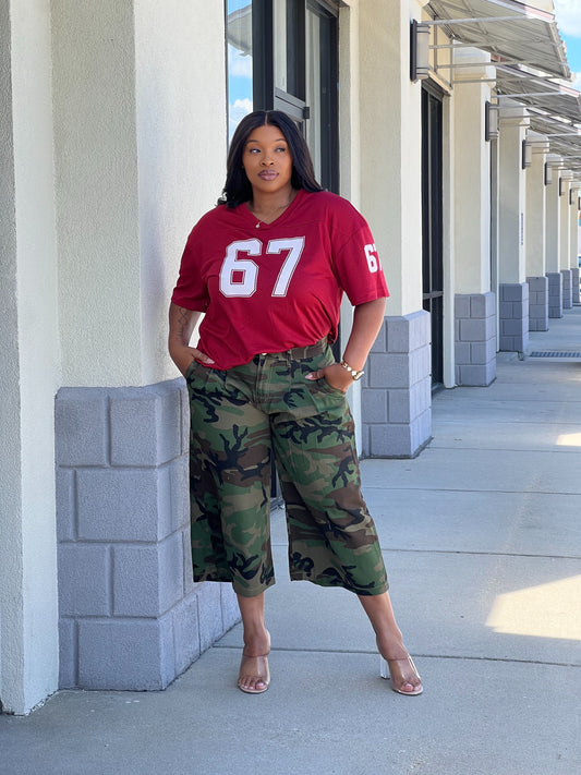 Wide Leg Camouflage Crop Pants Reg/Plus