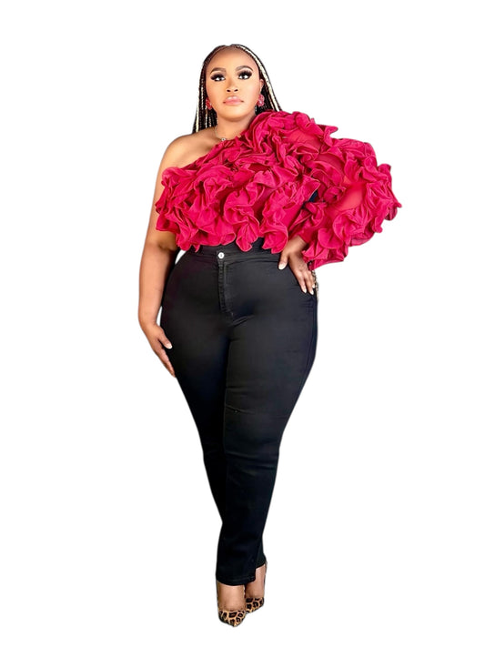 Only One Ruffle Shoulder Top Reg/Plus-Deep Red