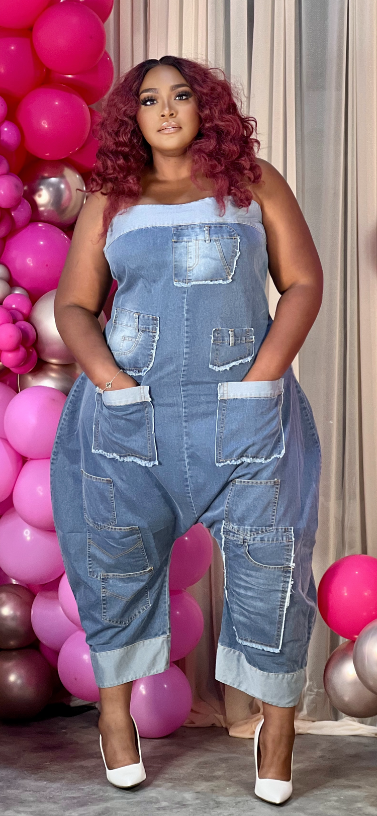 Denim Harem Strapless Jumpsuit Reg/Plus