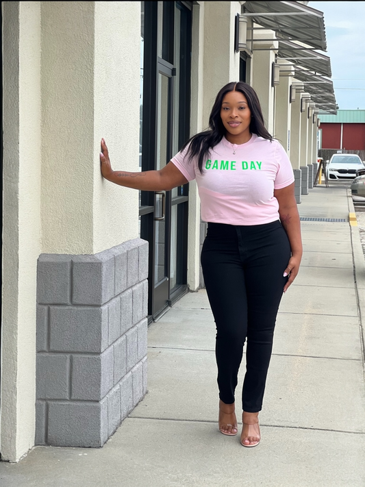 Game Day Tee Shirt-Pink Green