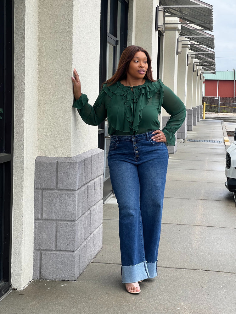 Sheer Chiffon Blouse Plus (Hunter Green)