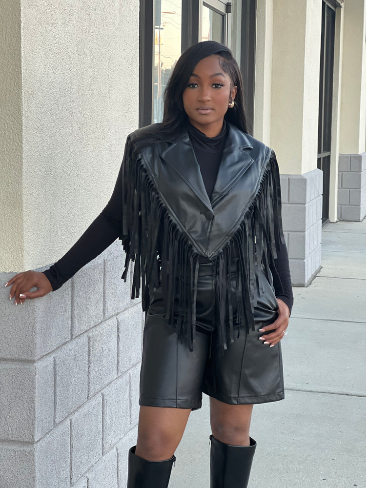 Solid Black Fringe Vest Top