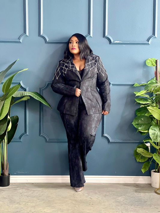 Crystal Black Washed Denim Suit Plus