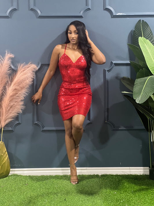 Simply Love Valentines Collection-Lisa Sequin Dress (Red)