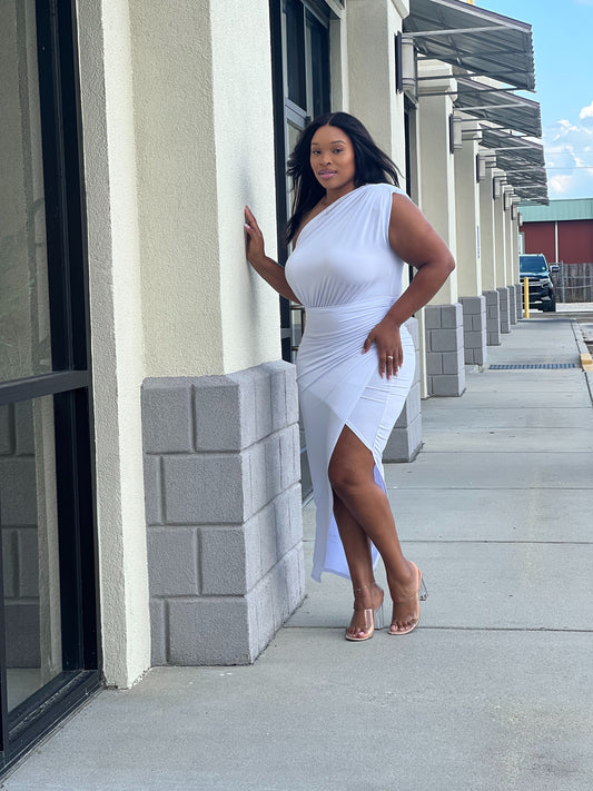 Asymmetrical Maxi Dress (White)