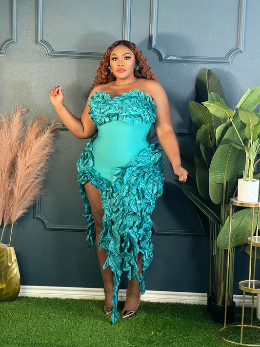 Beautiful Vine Party Dress Plus-Teal