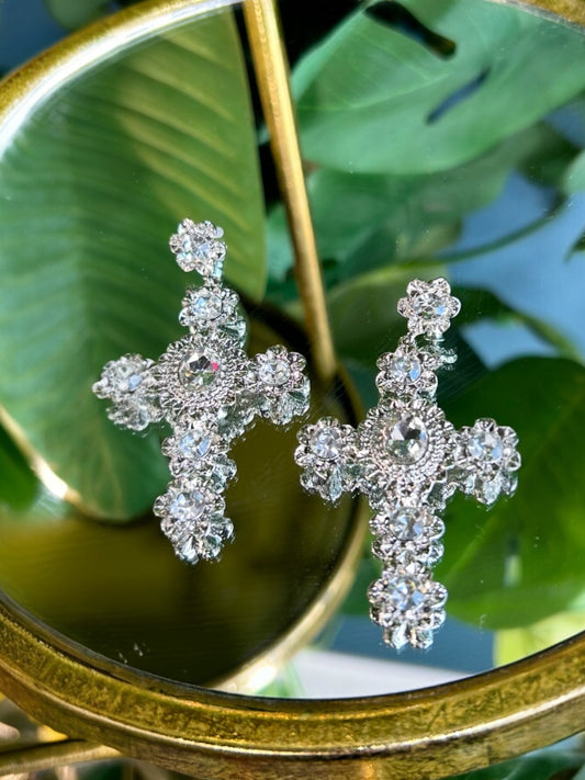 Shining Silver Cross Earrings Alc