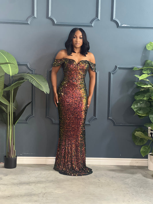 New Sequin Off The Shoulder Gown