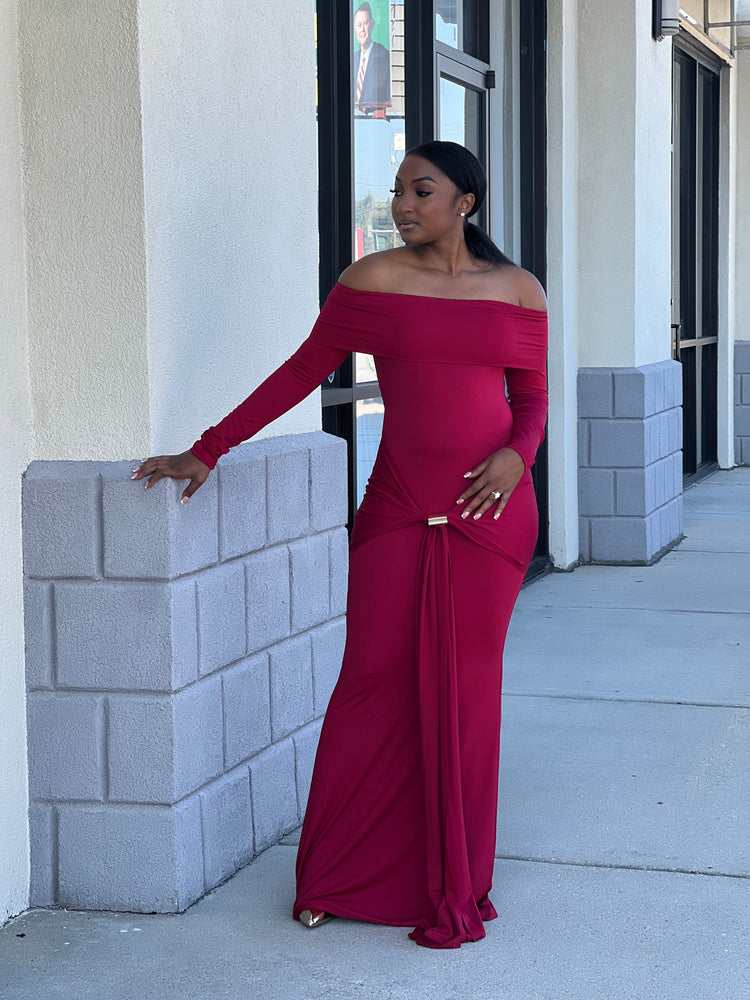 Off The Shoulder Maxi Dress (Berry Red)