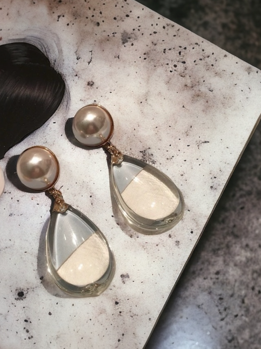Pearl Clear Drop Earrings