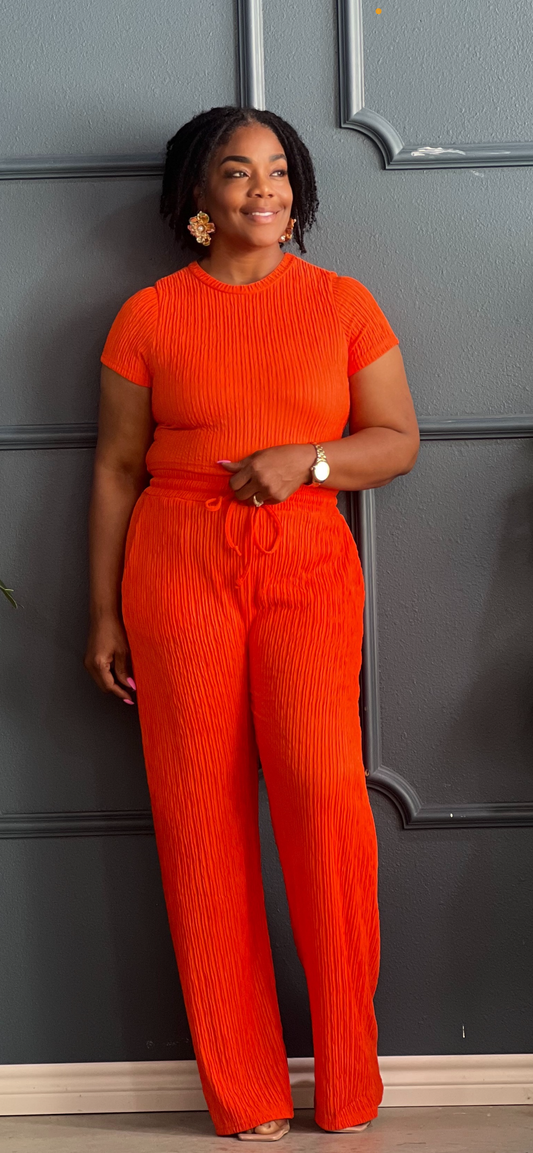 Casual Crinkle Set-Orange