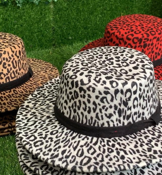 Animal Print Flat Fedora Hat